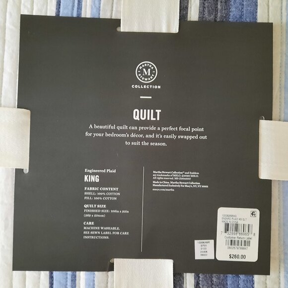 Martha Stewart 100% Cotton King Quilt & 2 Standard Shams - Engineered Plaid - Picture 5 of 8